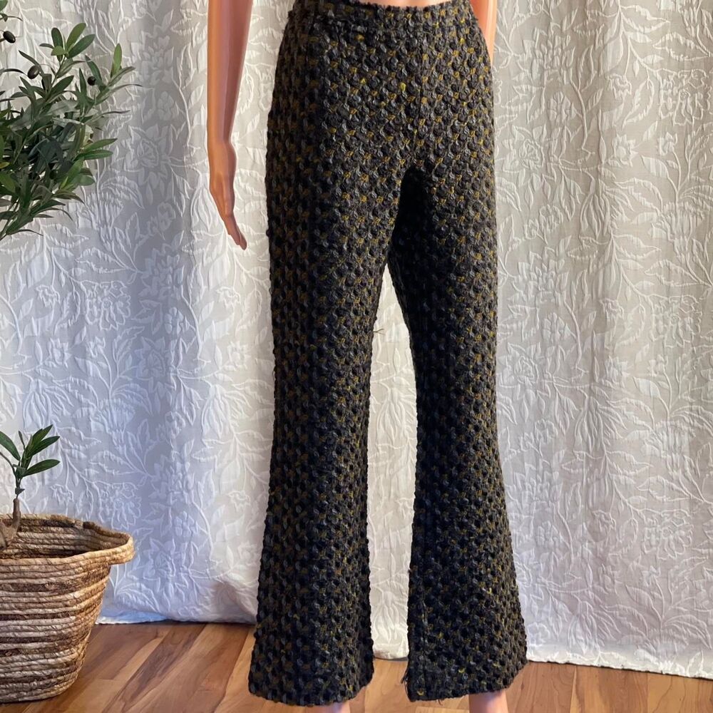 Vintage Dolce & Gabbana Wool Tweed Pants Gray Olive Tailored Trousers IT 42 US 6